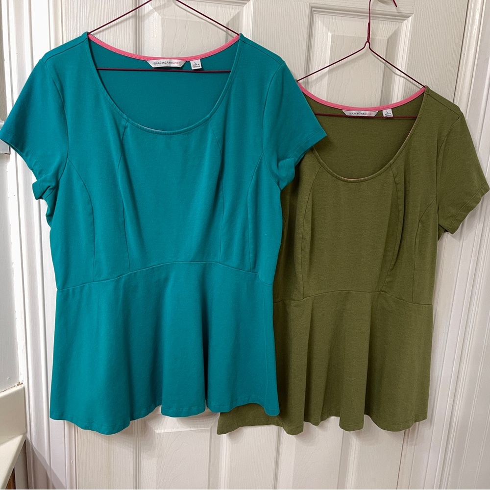 Isaac Mizrahi Teal and Olive Green Tops
